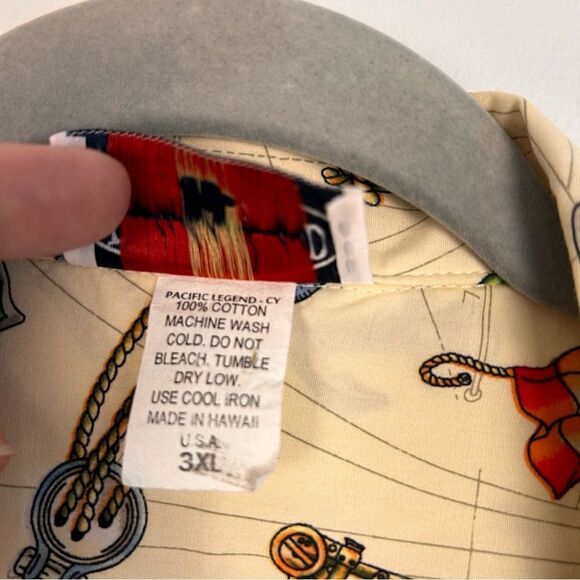 Pacific Legend Voyage Ivory Cotton Men's Hawaiian Shirt - Picture 3 of 13